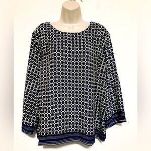 Cynthia Rowley L top blue cream geometric
